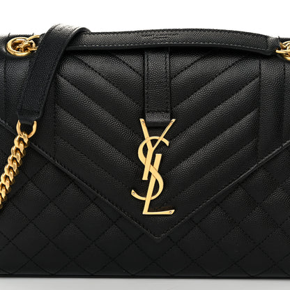 Saint Laurent Grain De Poudre Textured Mixed Matelasse Triquilt Medium Monogram Satchel Black 7 of 9