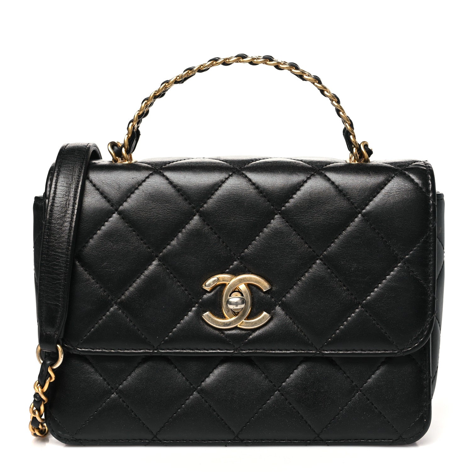 Chanel Lambskin Quilted Small Logo Top Handle Flap Black 1 of 10
