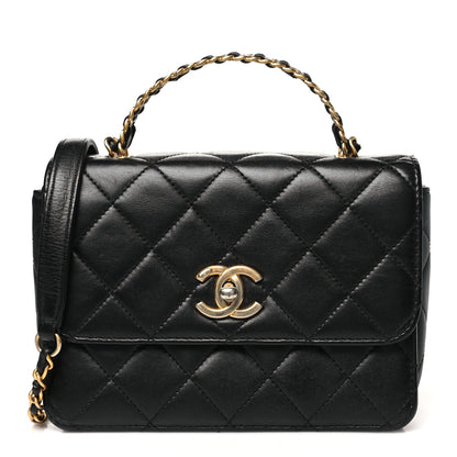 Chanel Lambskin Quilted Small Logo Top Handle Flap Black 1 of 10