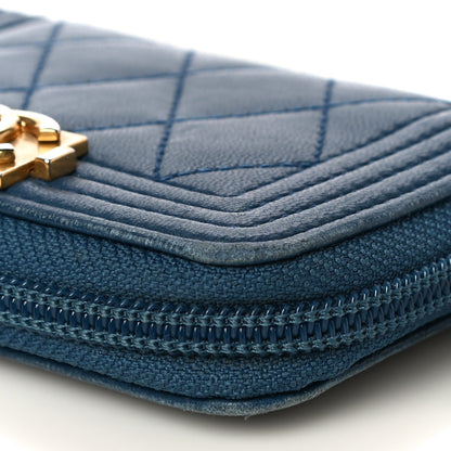 Chanel Caviar Quilted Boy Zip Around Coin Purse Wallet Dark Blue 12 of 17