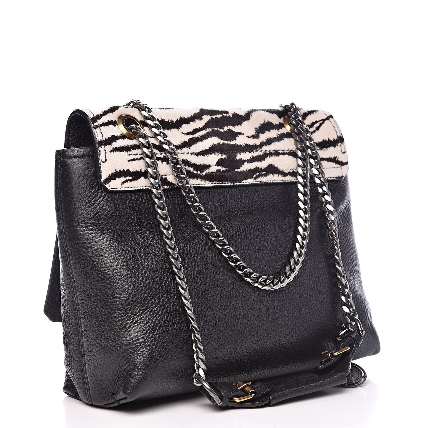 Pony Hair Calfskin Zebra Print Medium Happy Shoulder Bag Black White