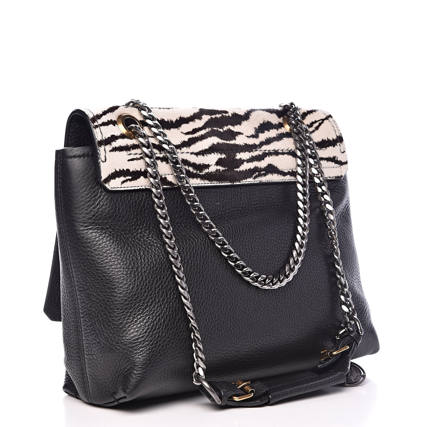 Lanvin Pony Hair Calfskin Zebra Print Medium Happy Shoulder Bag Black White 3 of 16