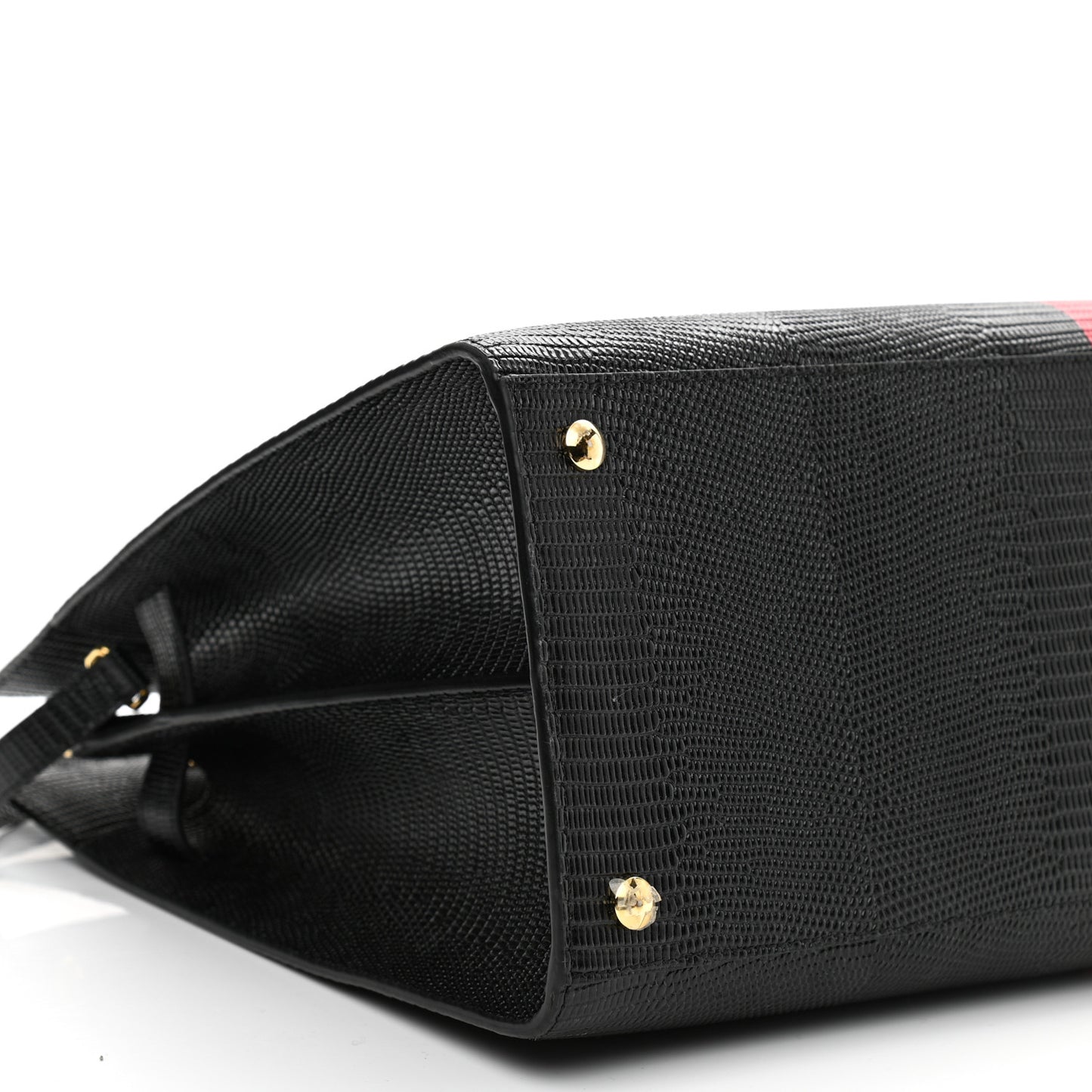 Calfskin Lizard Embossed Large Title Tote Black