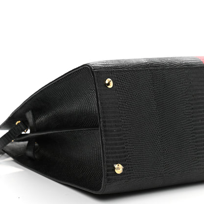 Burberry Calfskin Lizard Embossed Large Title Tote Black 10 of 11