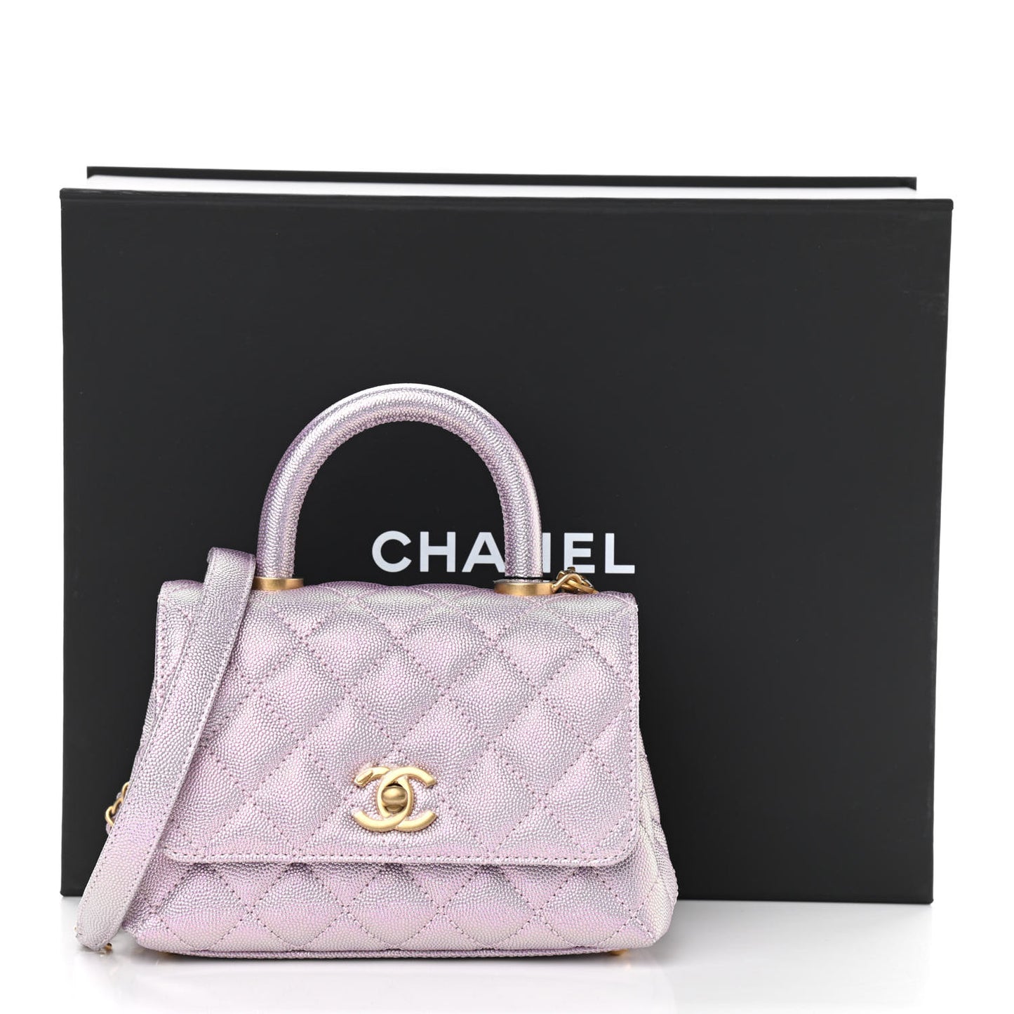 Metallic Caviar Quilted Extra Mini Coco Handle Flap Light Pink