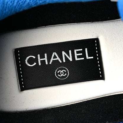 Chanel Calfskin Fabric Sneakers 39.5 White Silver Fluo Blue 8 of 10