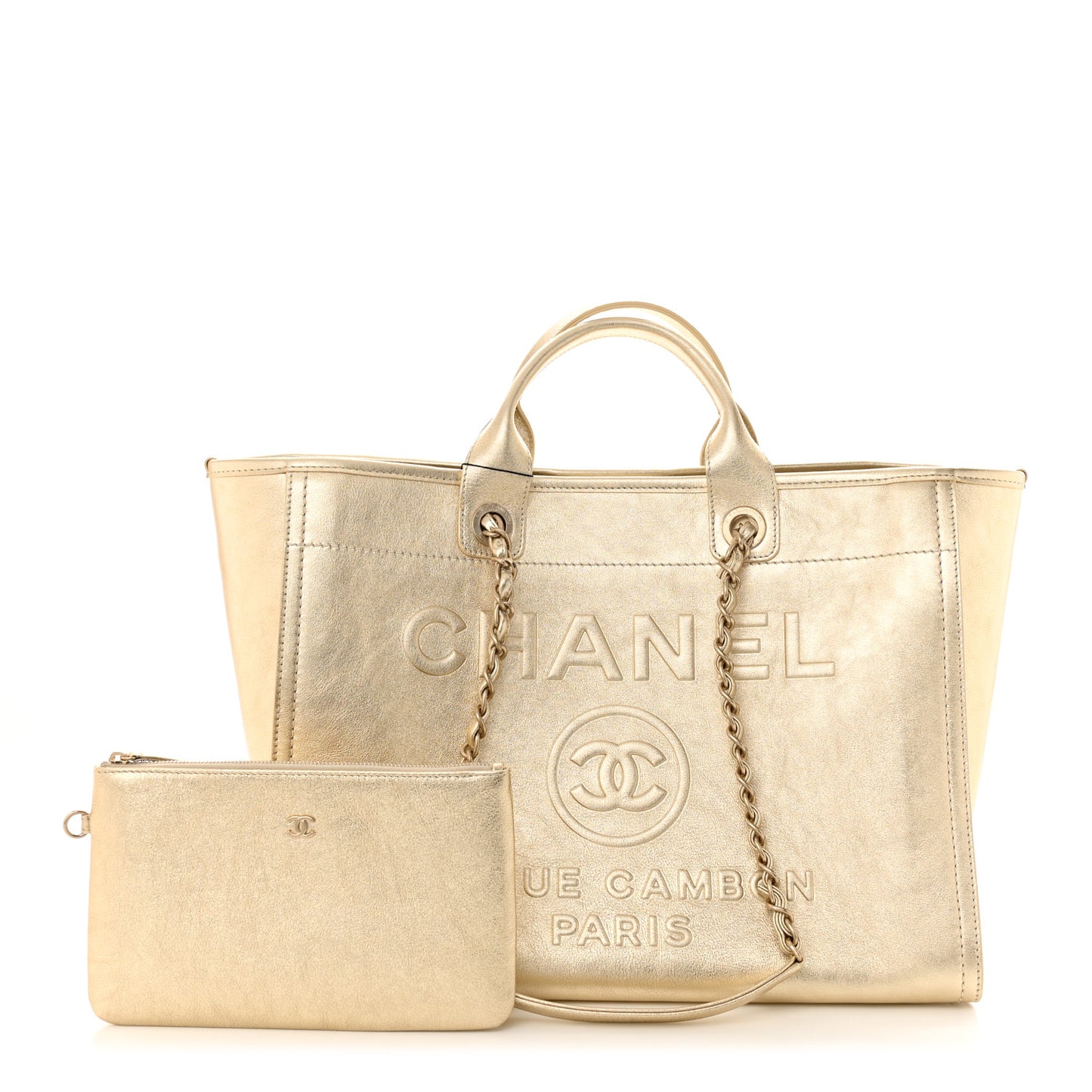 Metallic Calfskin Medium Deauville Tote Gold