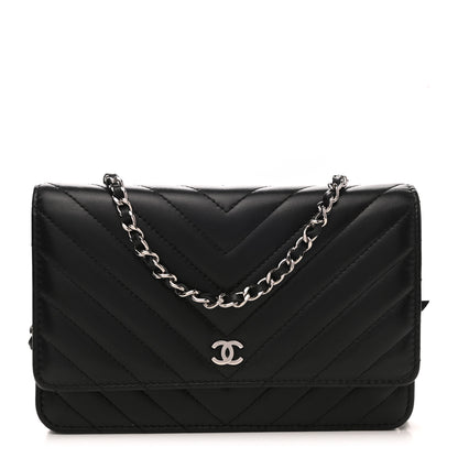 Chanel Lambskin Chevron Quilted Wallet On Chain WOC Black 1 of 12