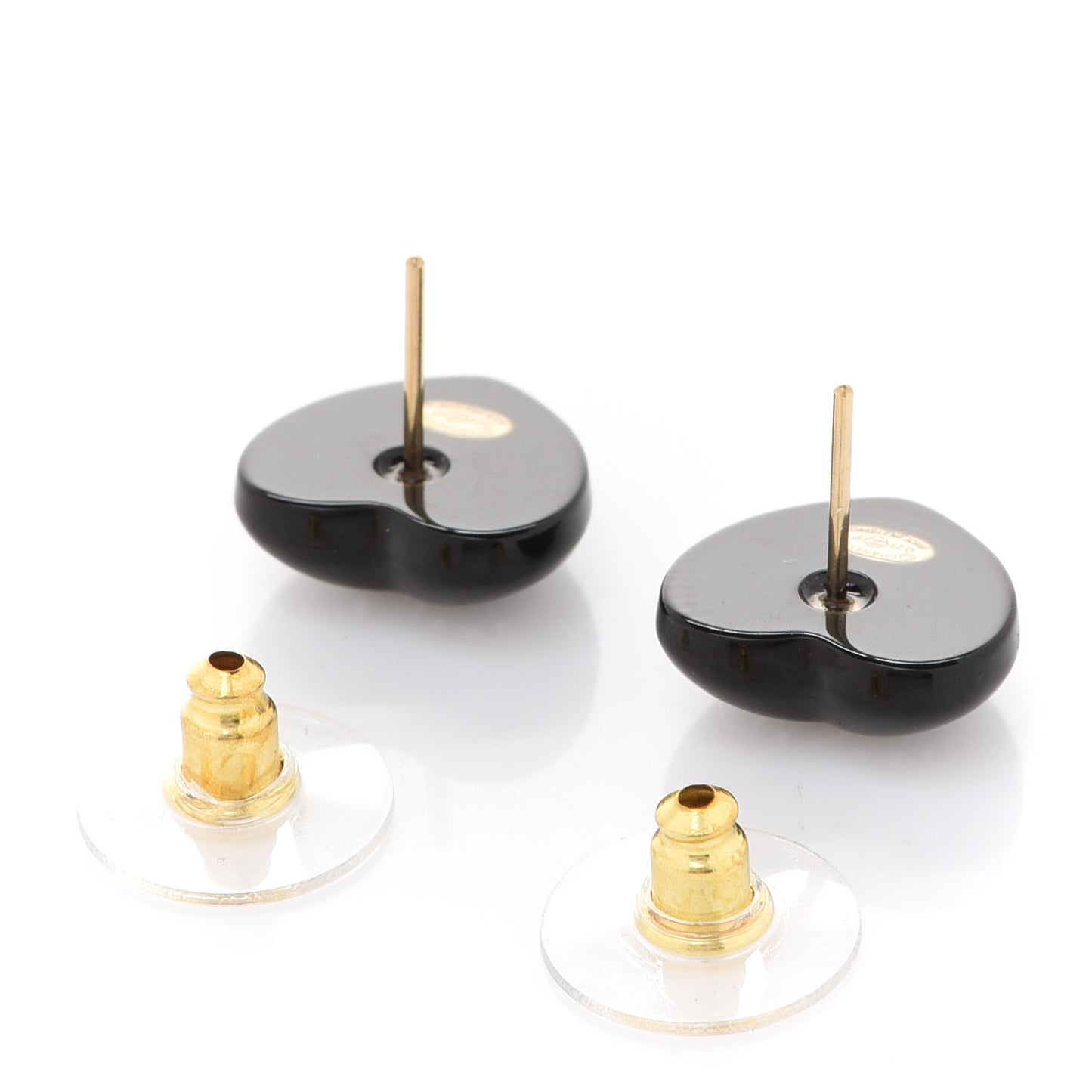 Resin Crystal CC Heart Earrings Black Gold