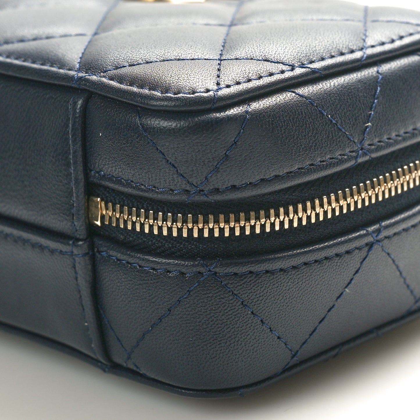 Lambskin Quilted Chain Top Handle Vanity Case Blue