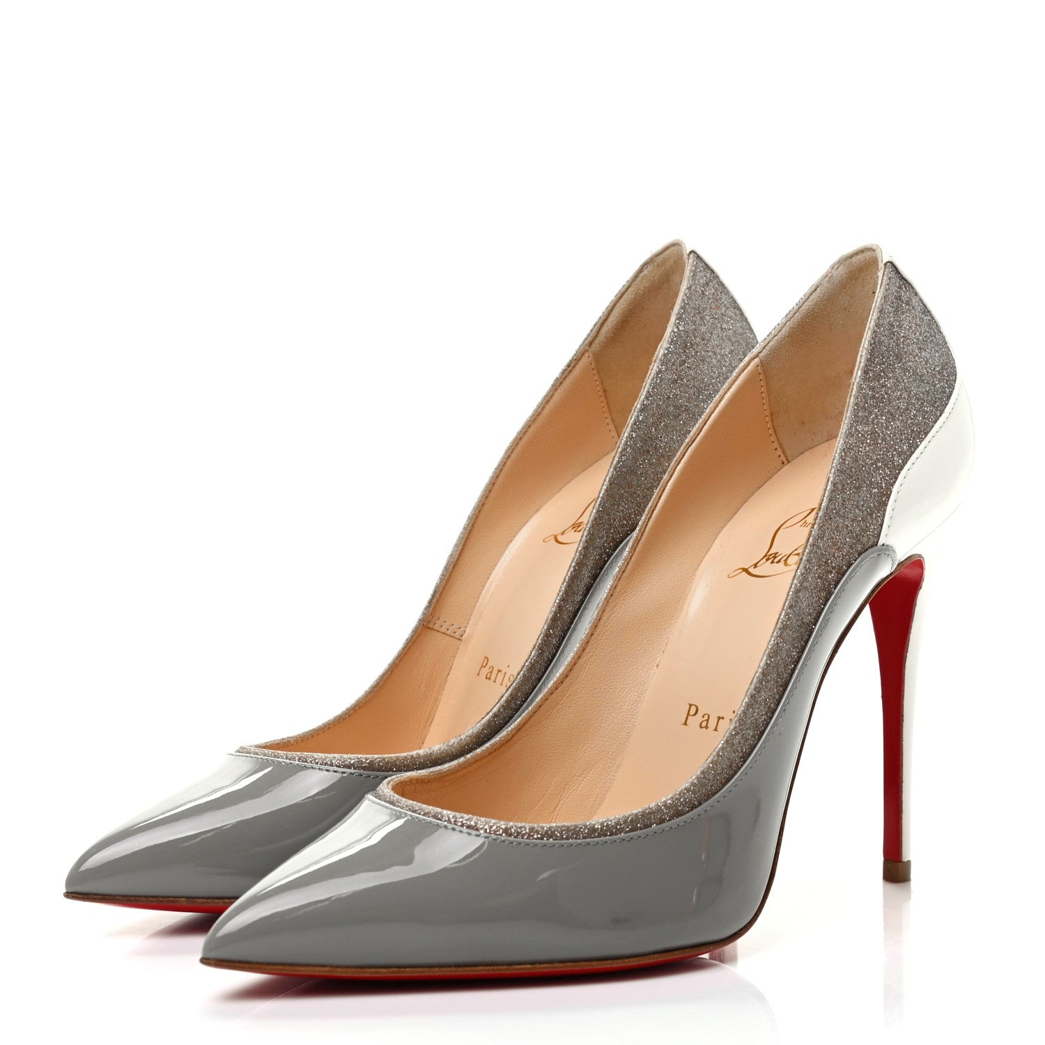 Christian Louboutin Glitter Patent Tucsick 120 Pumps 36 Gris Ivory 3 of 9