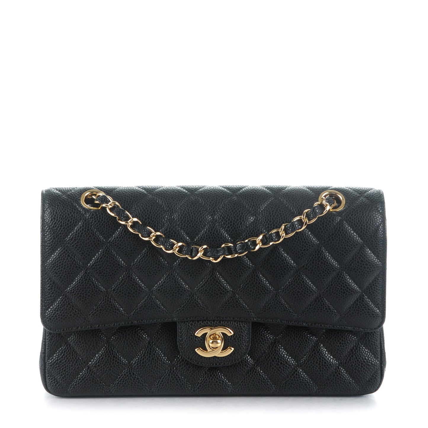Caviar Quilted Medium Double Flap Black