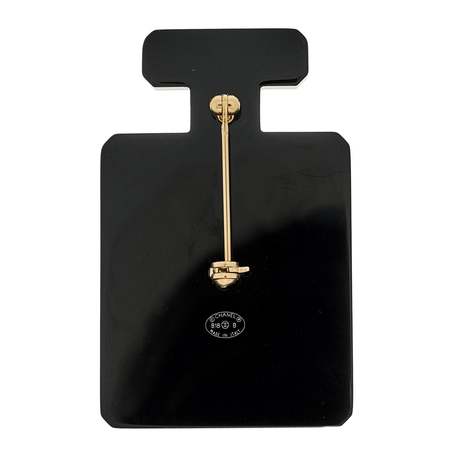 Resin Pearl Perfume Bottle CC Brooch Black Gold