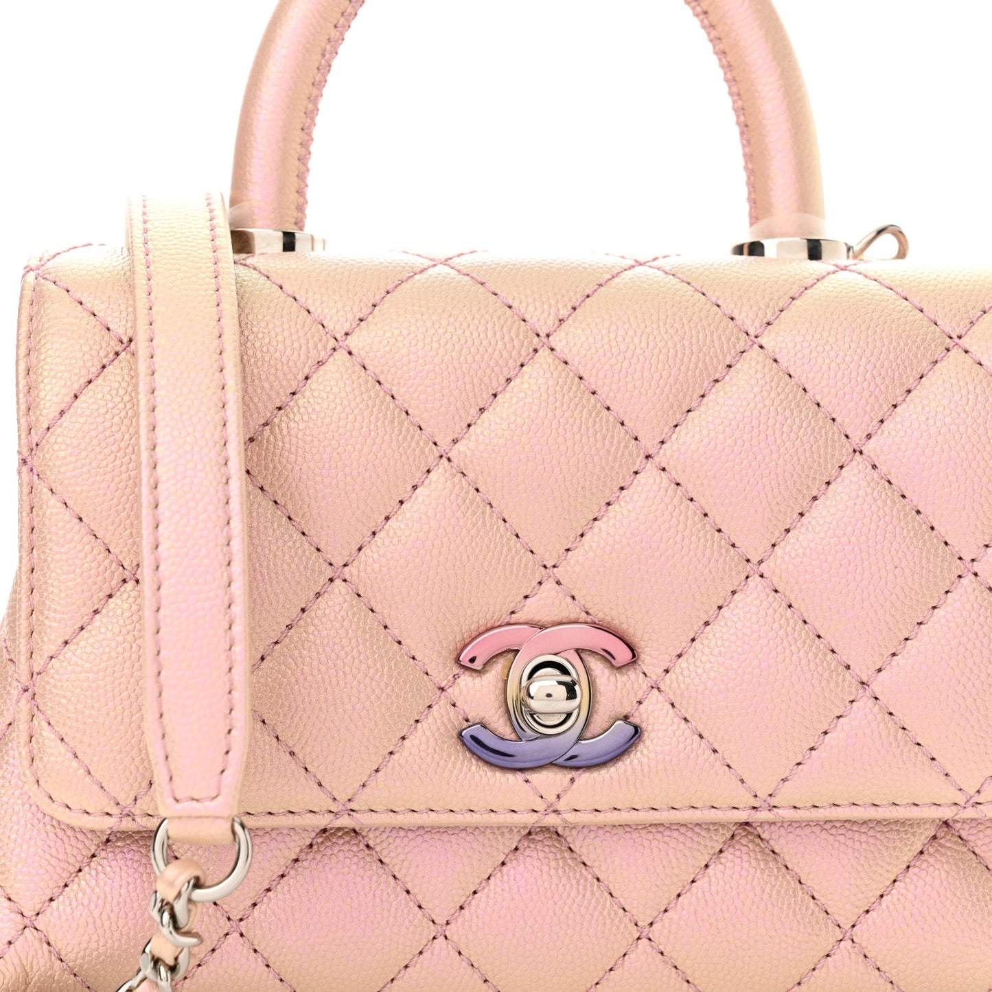 Iridescent Caviar Quilted Extra Mini Coco Handle Flap Light Pink