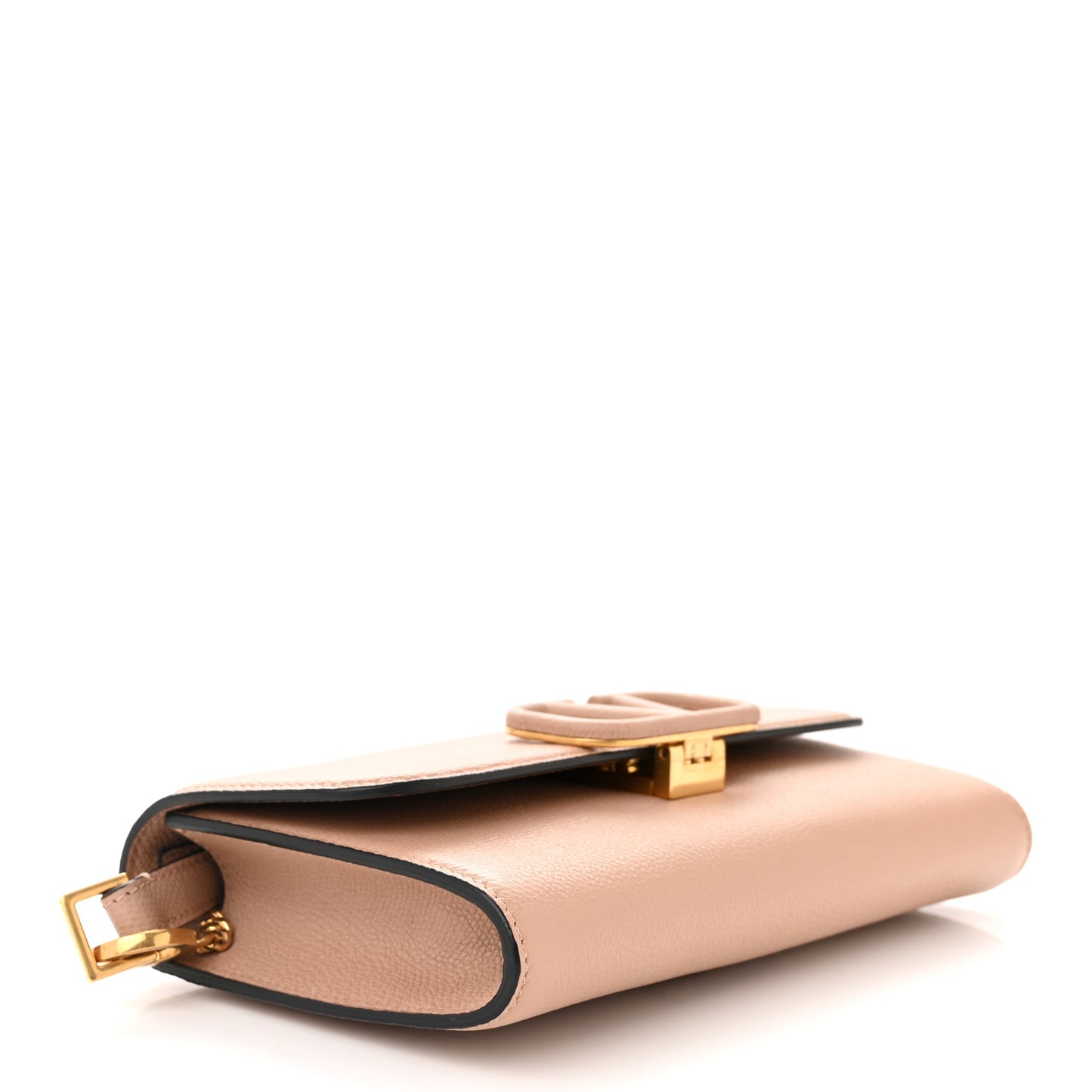 Grained Calfskin VSling Clutch With Shoulder Strap Rose Cannelle