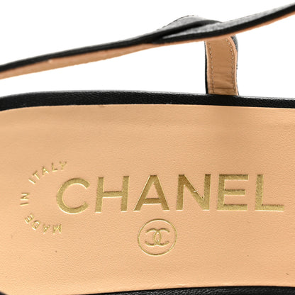 Chanel Goatskin Grosgrain Cap Toe CC Slingback Sandals 40 Black 8 of 9