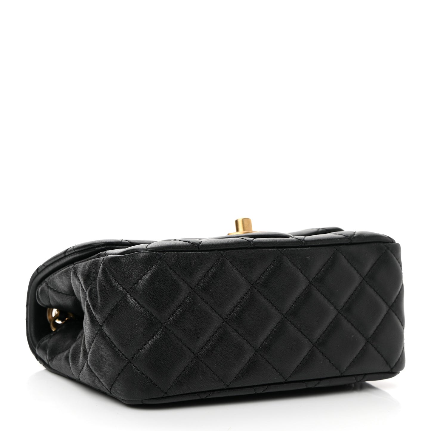 Lambskin Quilted Mini Pearl Crush Flap Black