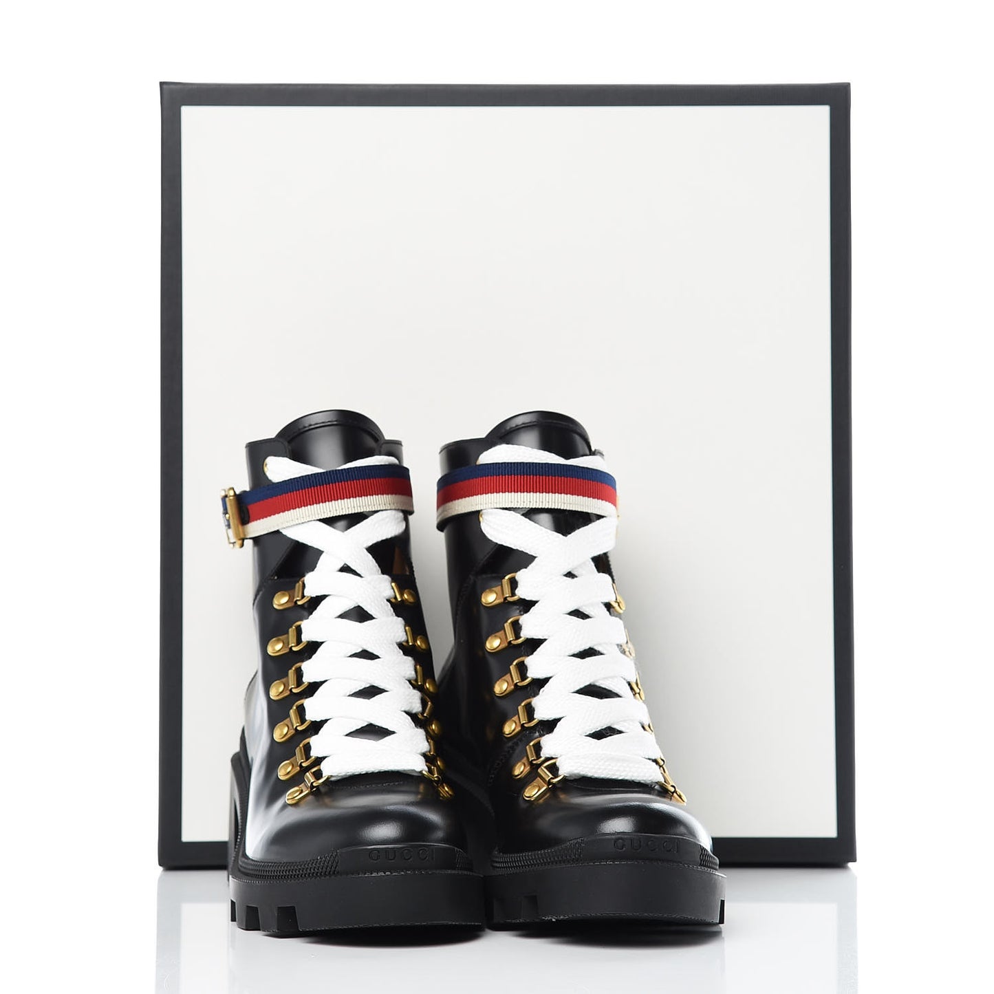 Calfskin Sylvie Web Lace Up Combat Boots 36 Black
