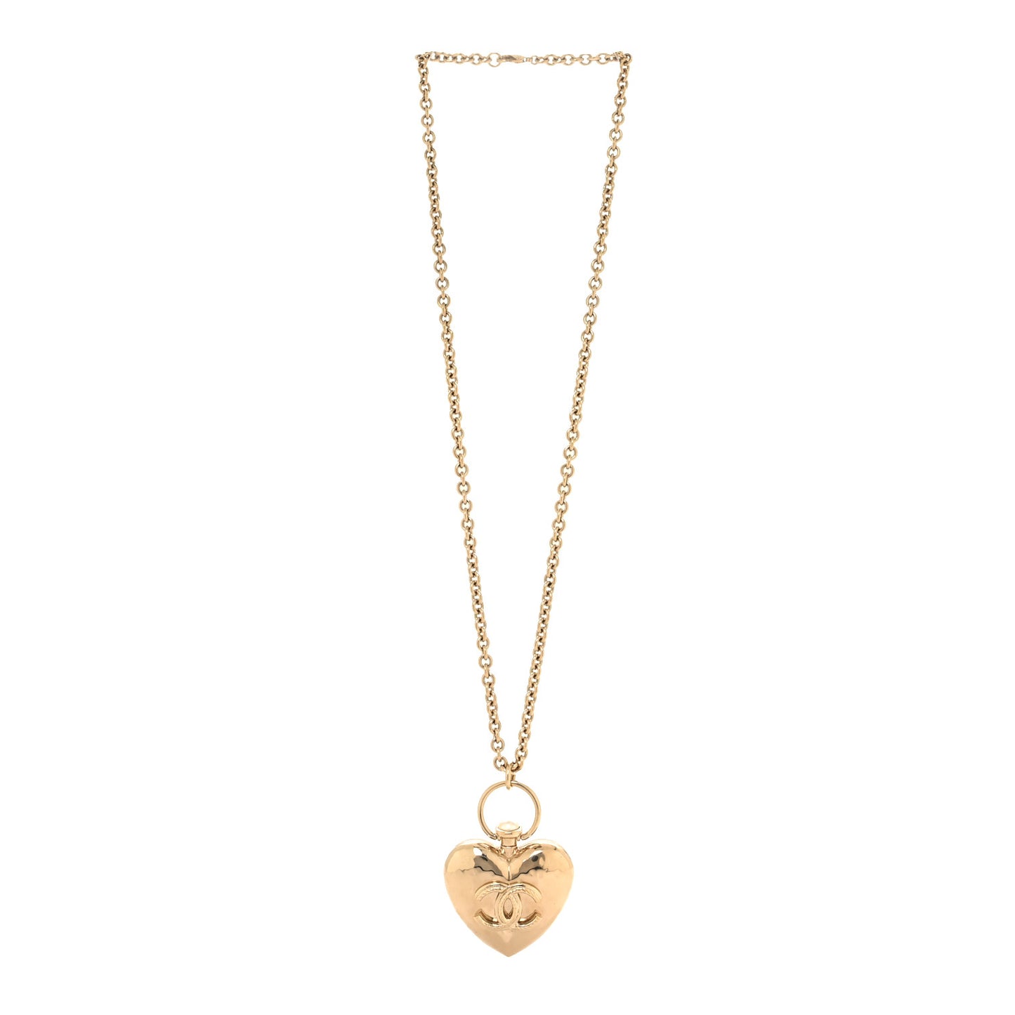 Metal CC Heart Locket Necklace Gold