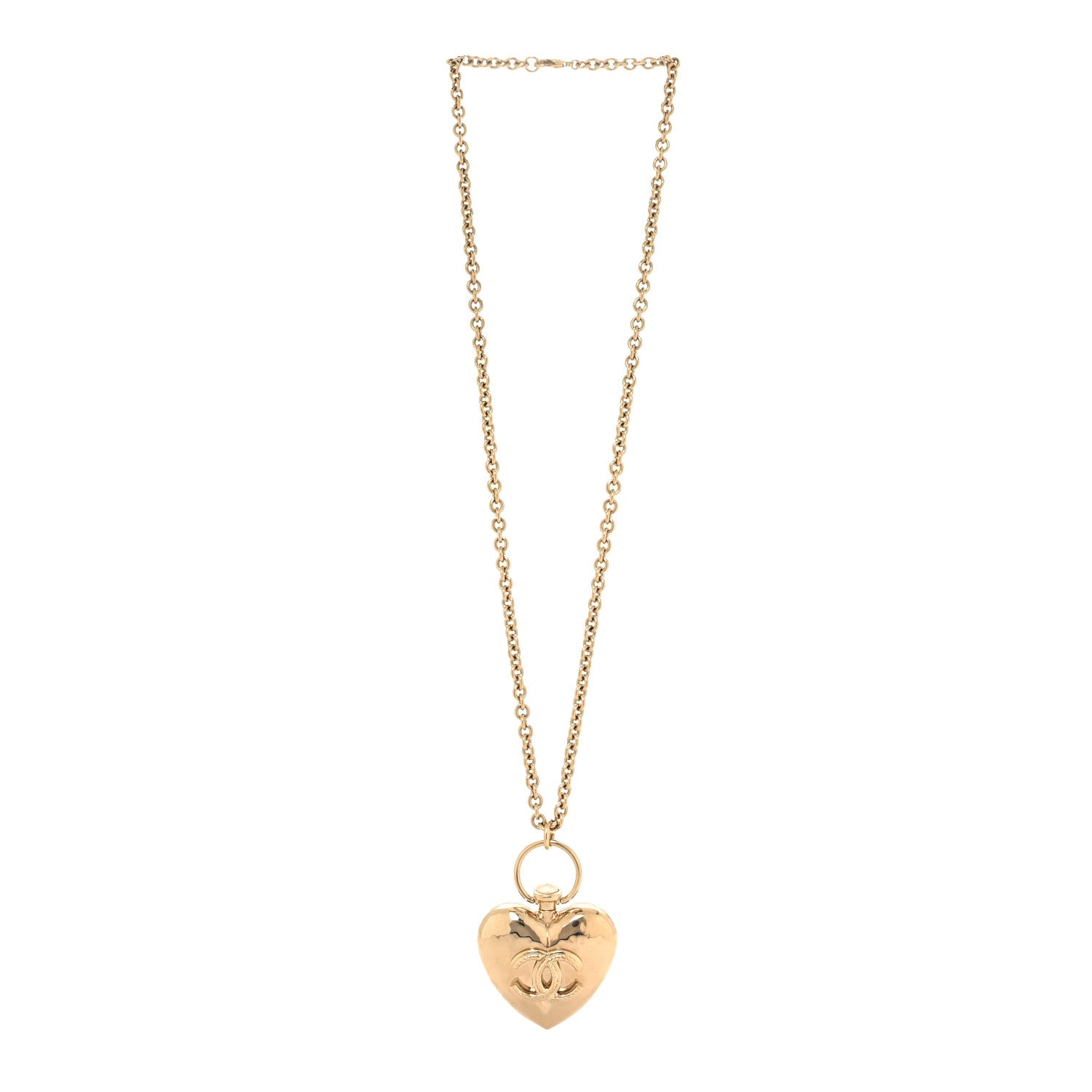 Chanel Metal CC Heart Locket Necklace Gold 3 of 5