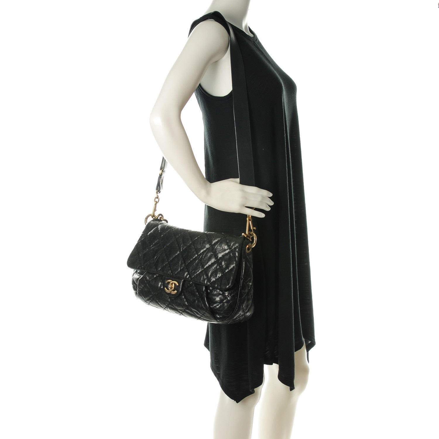 Chanel Crumpled Grained Calfskin Medium Coco Pleats Messenger Flap Black 2 of 9