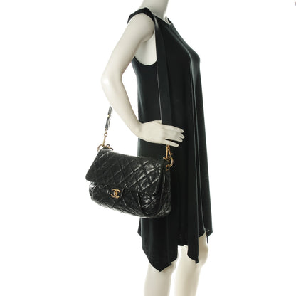 Chanel Crumpled Grained Calfskin Medium Coco Pleats Messenger Flap Black 2 of 9