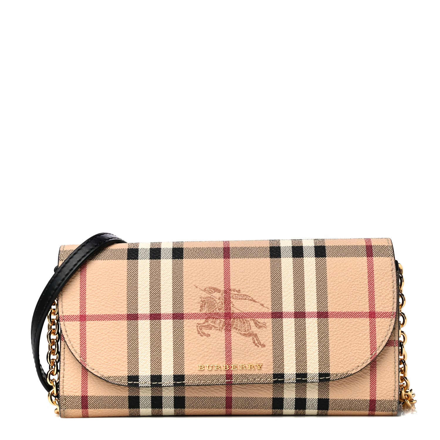 Burberry Haymarket Check Henley Wallet On Chain Black 1 of 10