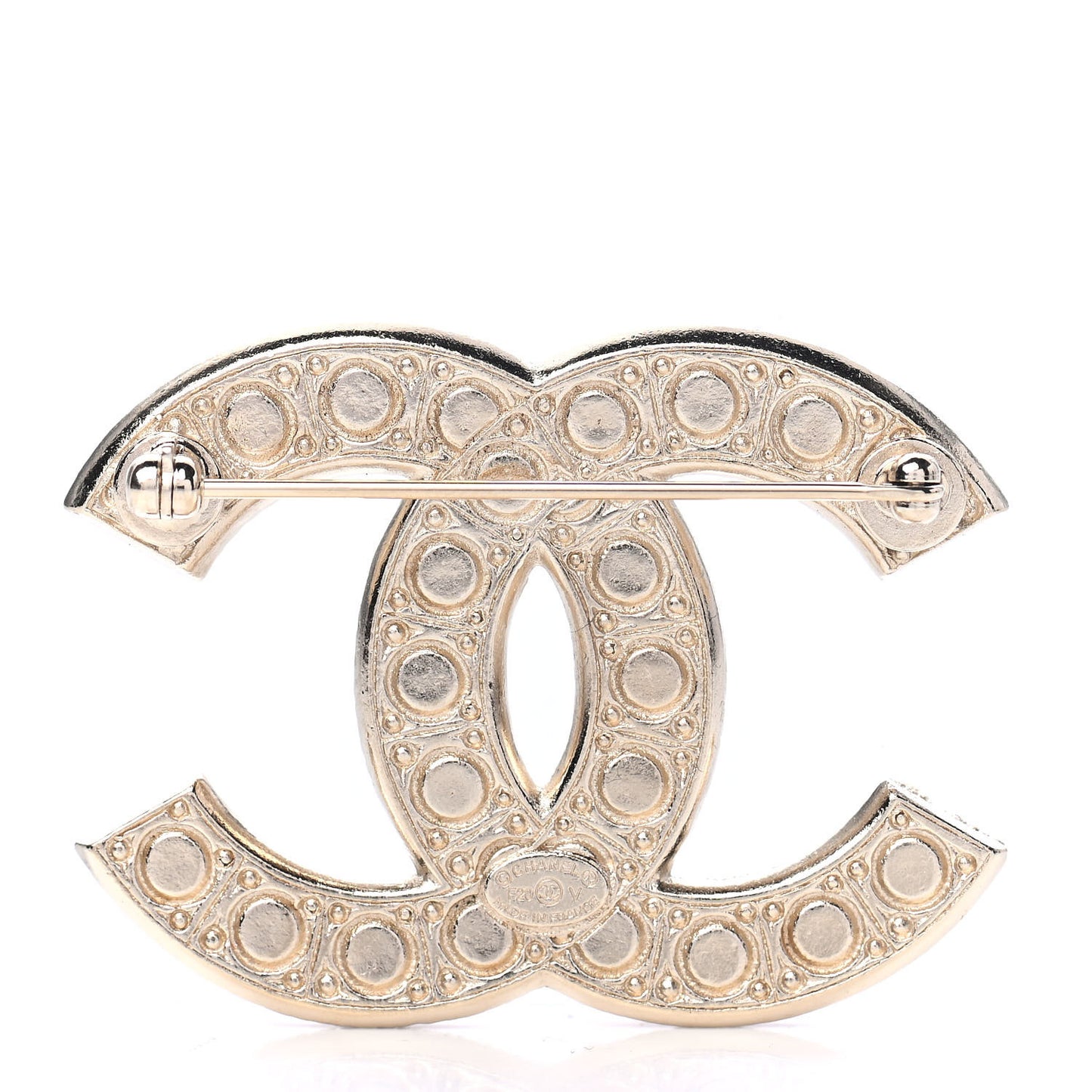 Crystal Pearl CC Brooch Gold