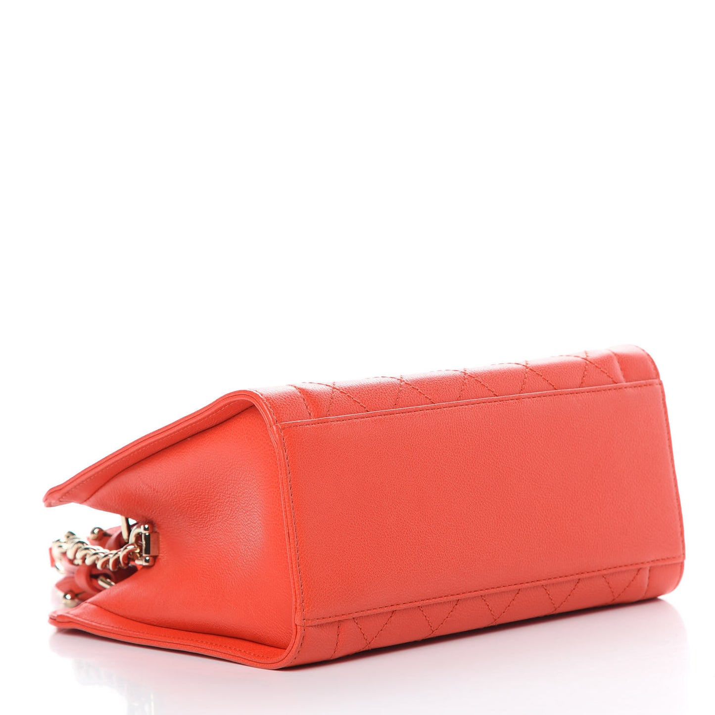 Grained Calfskin Stitched Small Label Click Shopper Tote Red