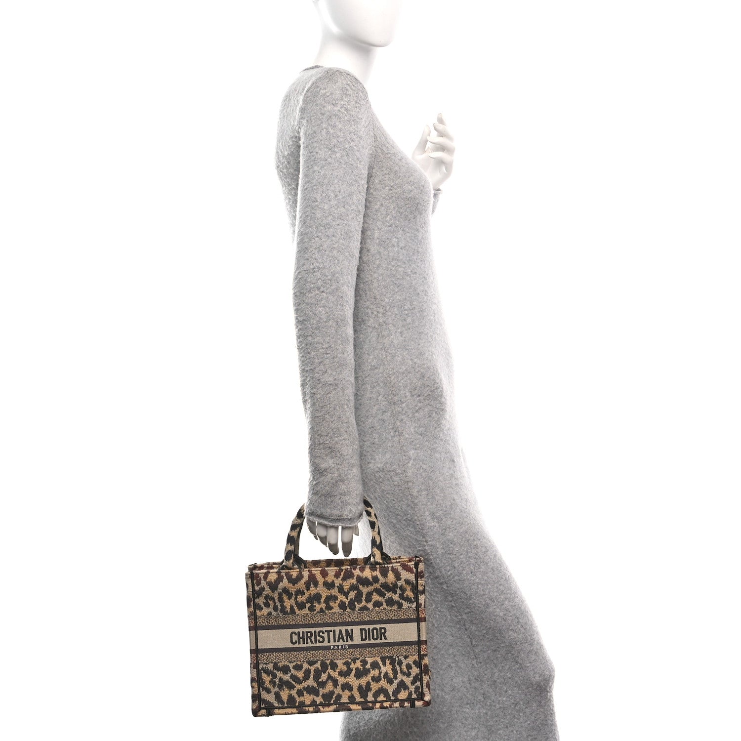 Christian Dior Canvas Mizza Embroidered Small Leopard Book Tote Beige 2 of 10