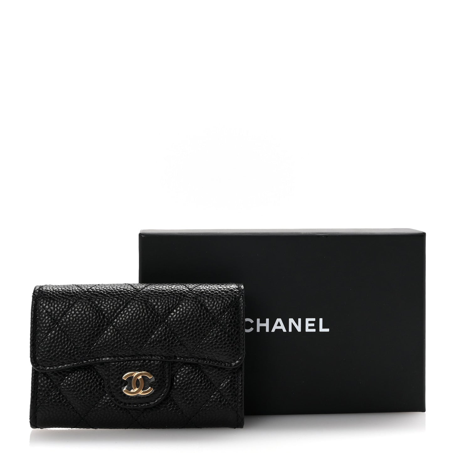 Caviar Quilted Flap Card Holder Wallet Black