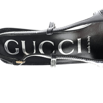Gucci Moire Fabric Malaga Kid Crystal GG Monogram Square G 75mm Slingback Pumps 36 Black 7 of 10