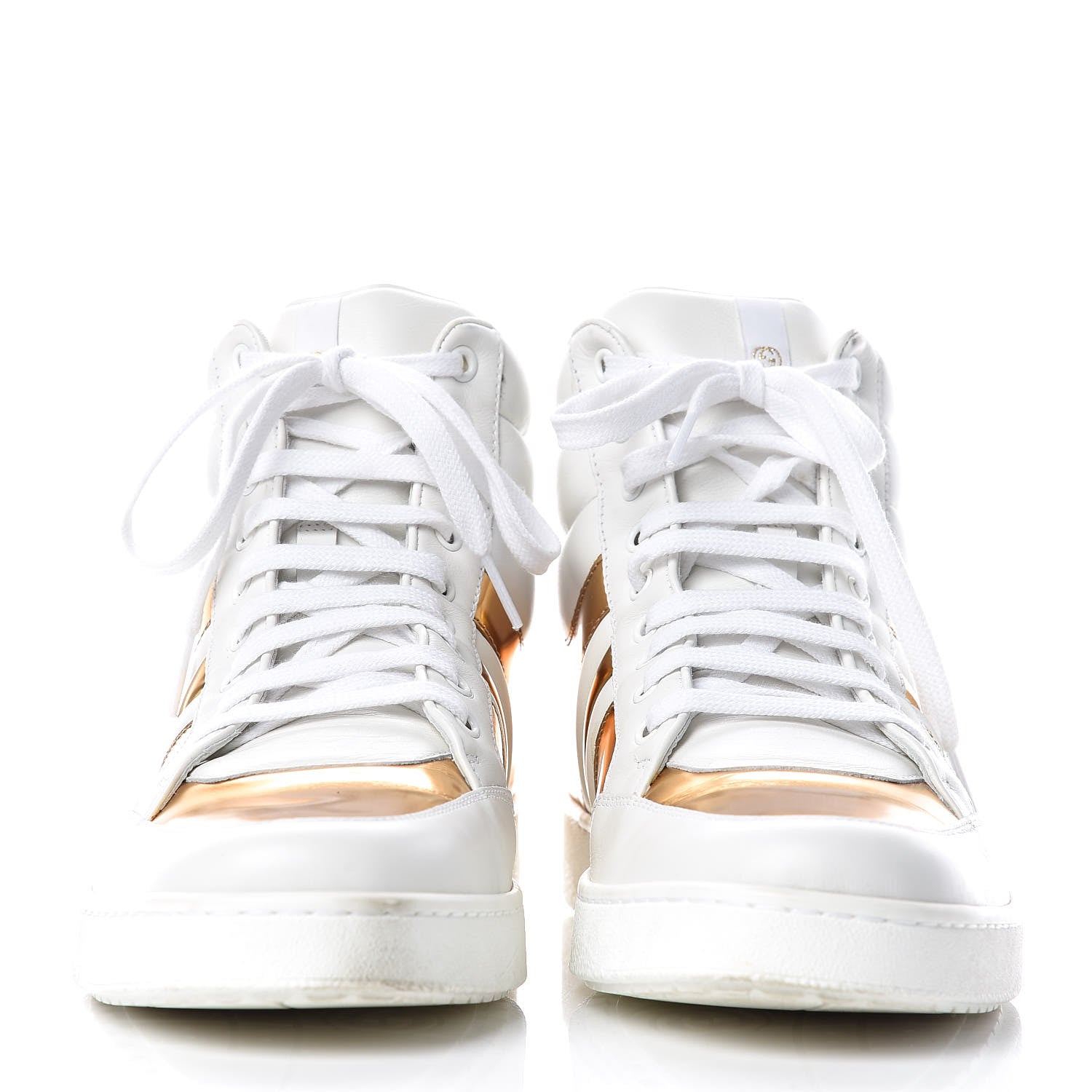 Gucci Calfskin Miro Soft Mens Glow Light High Top Sneakers 8.5 White Gold 2 of 16