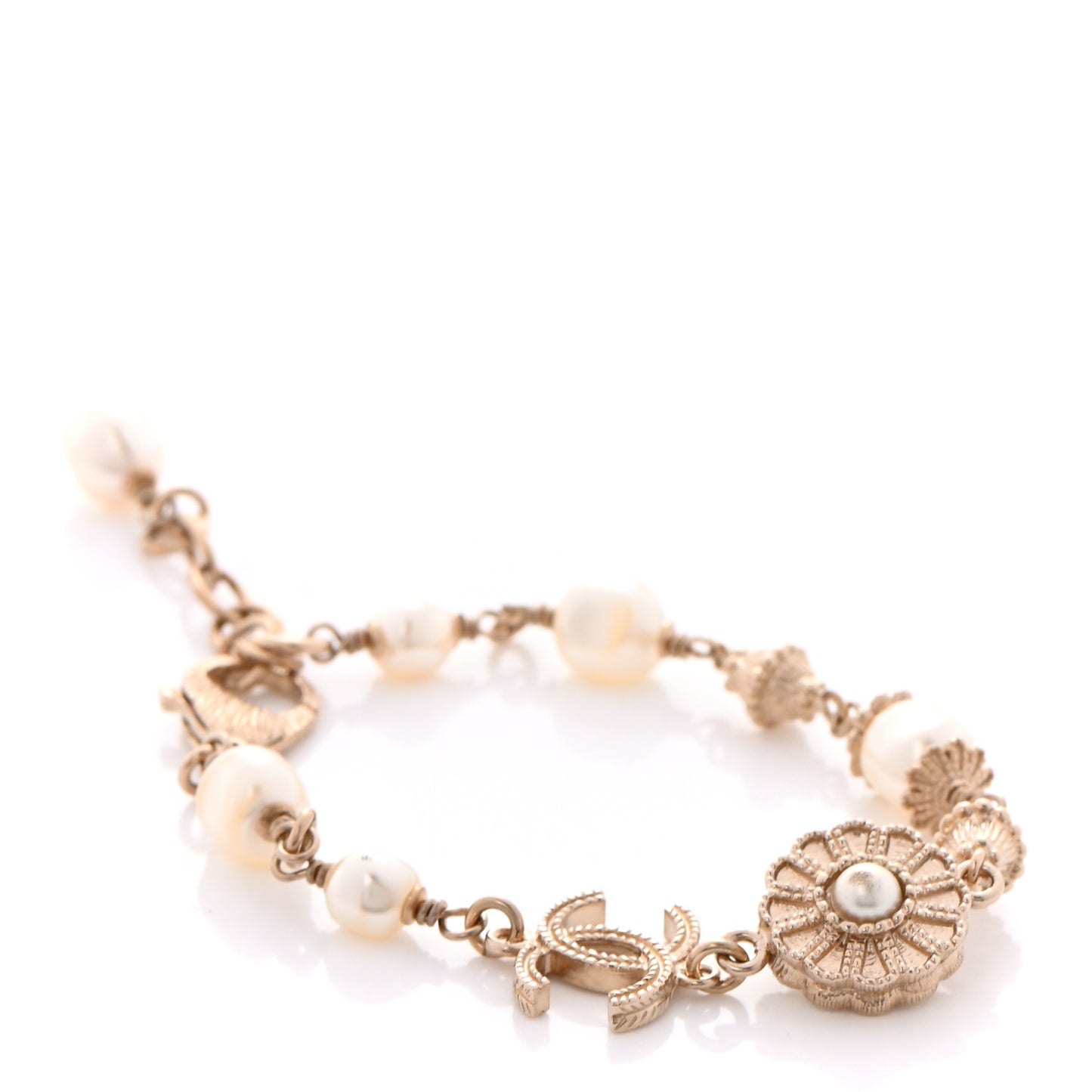 Pearl Crystal CC Flower Bracelet Gold