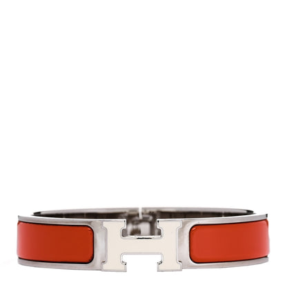 Hermes Enamel Narrow Clic Clac H Bracelet PM Orange White 1 of 5