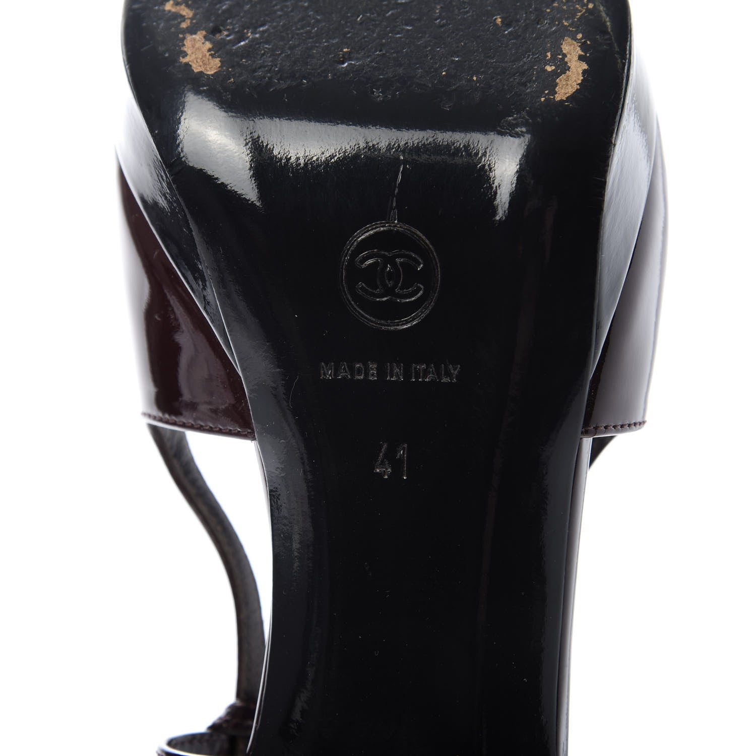 Chanel Patent Cap Toe Slingback Heels 41 Burgundy Navy 8 of 9