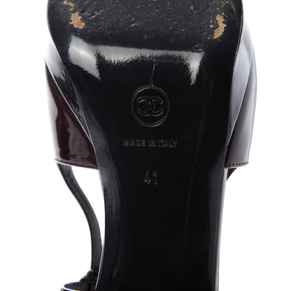 Chanel Patent Cap Toe Slingback Heels 41 Burgundy Navy 8 of 9