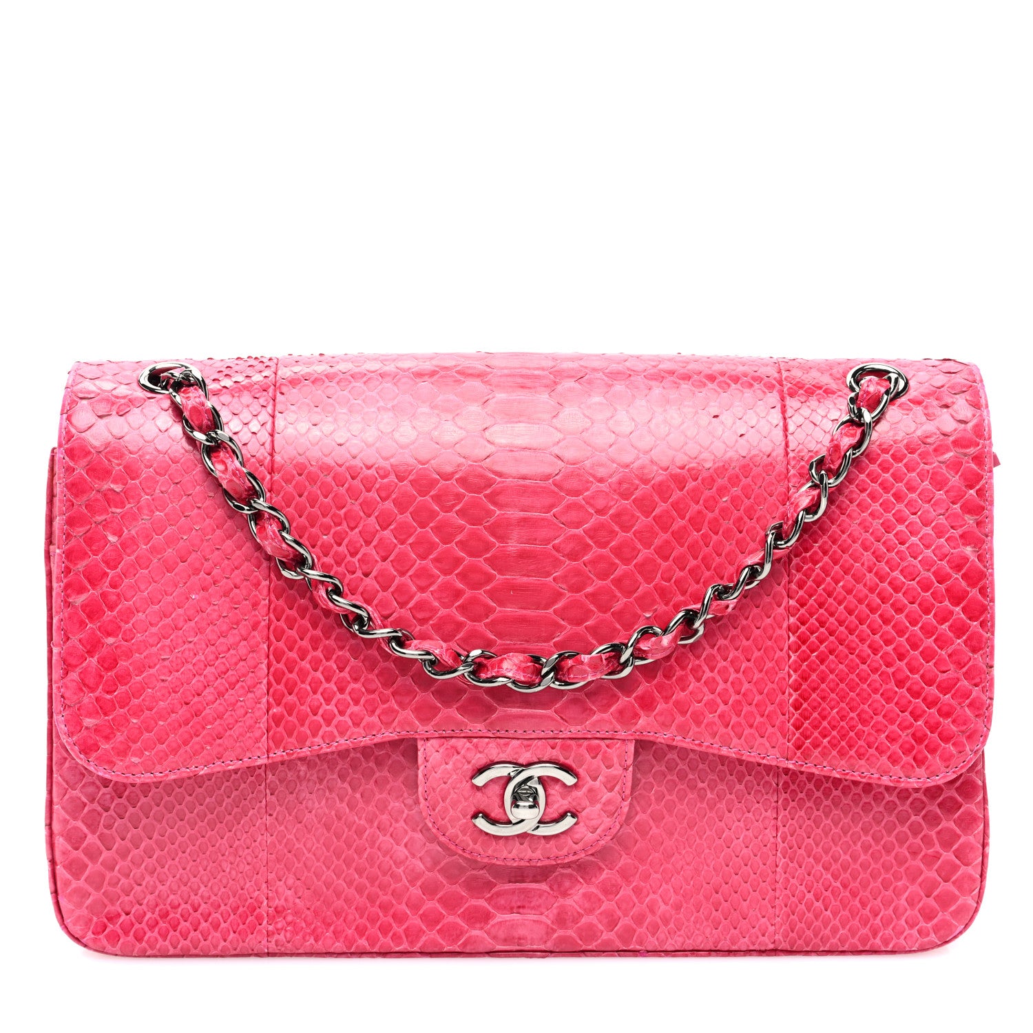 Chanel Snakeskin Jumbo Double Flap Pink 1 of 14