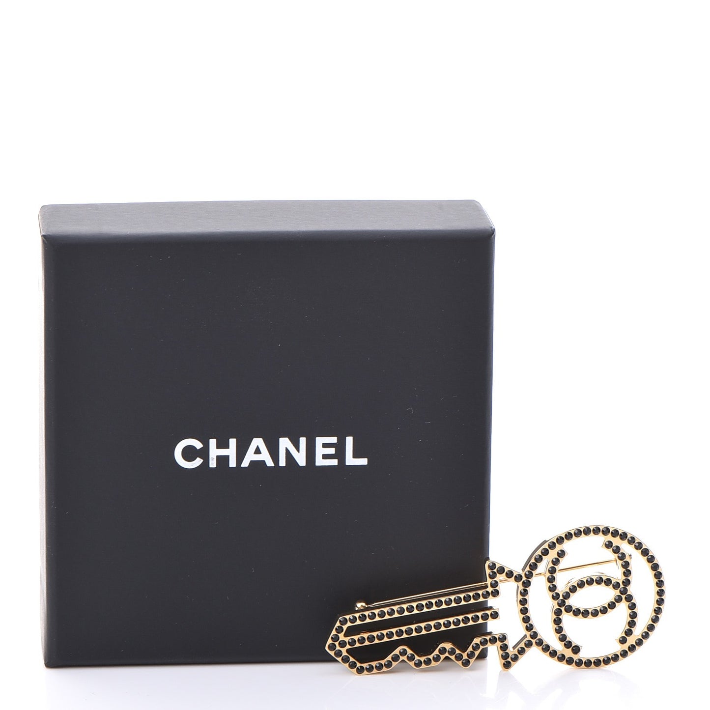 Crystal CC Key Brooch Black Gold