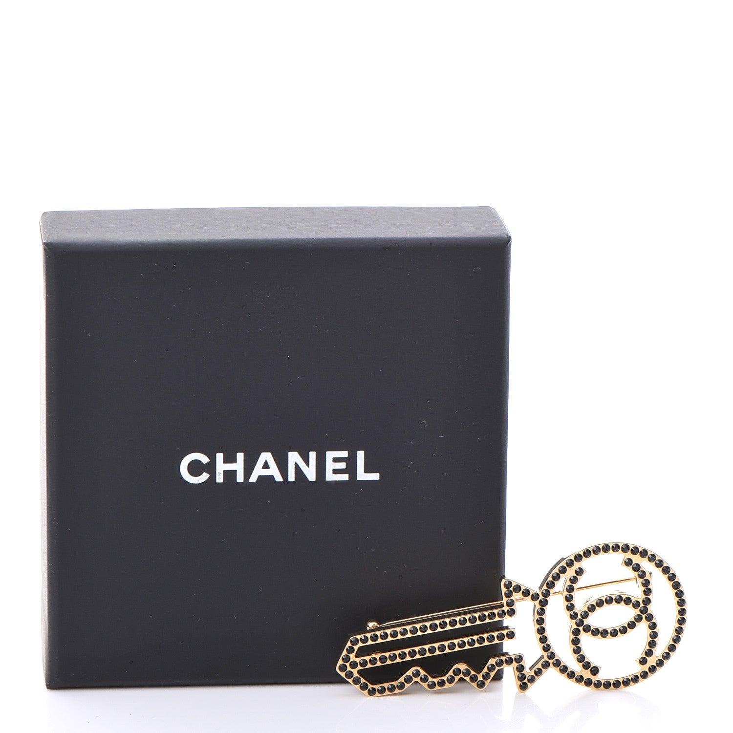 Chanel Crystal CC Key Brooch Black Gold 5 of 5