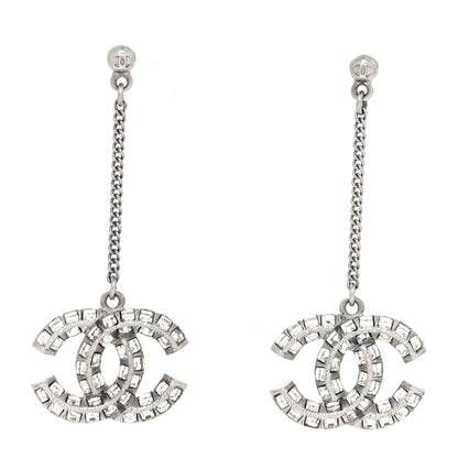 Chanel Baguette Crystal CC Drop Earrings Silver 1 of 3