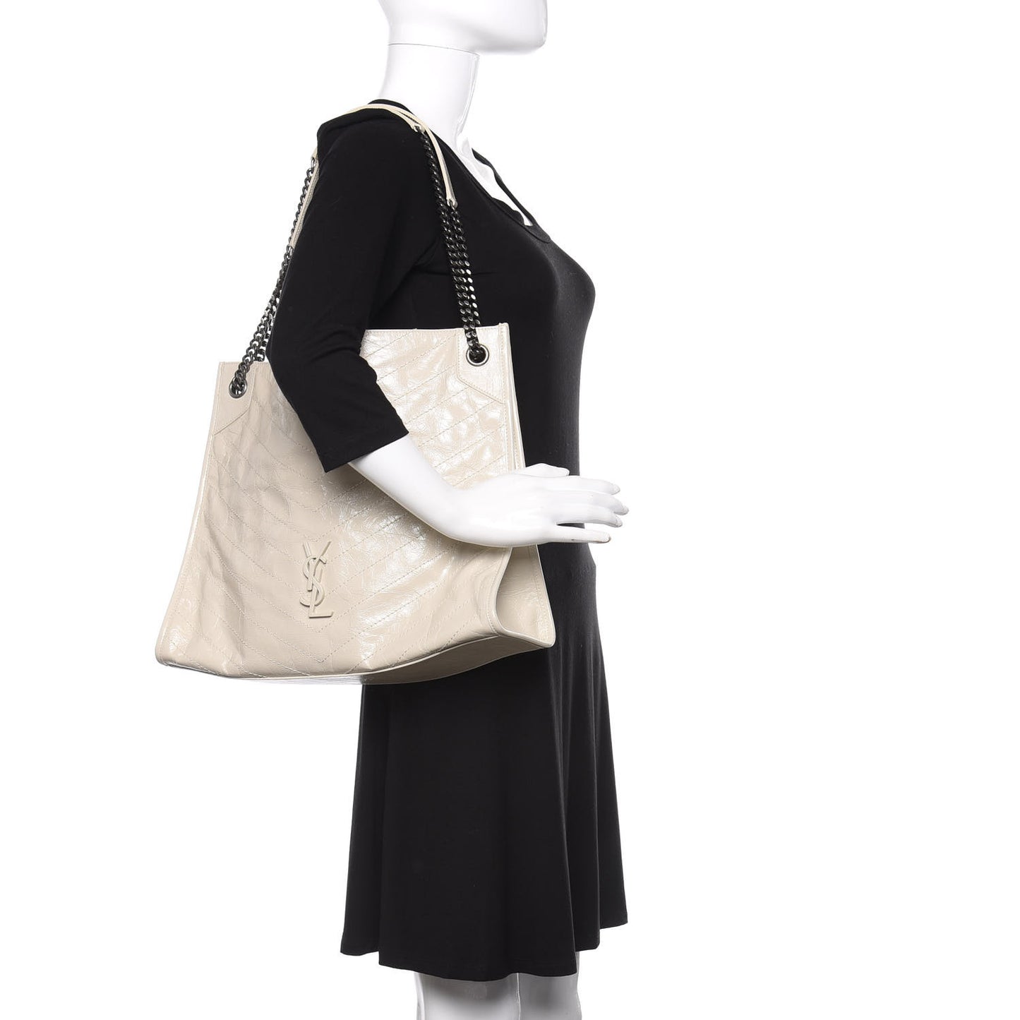 Crinkled Calfskin Matelasse Monogram Niki Shopper Tote Crema Soft