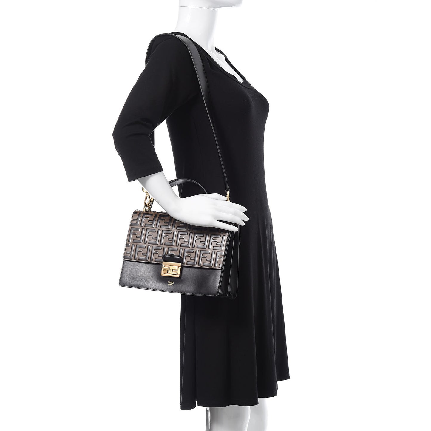 Vitello Liberty Bi-Color FF 1974 Embossed Kan U Shoulder Bag Black Maya