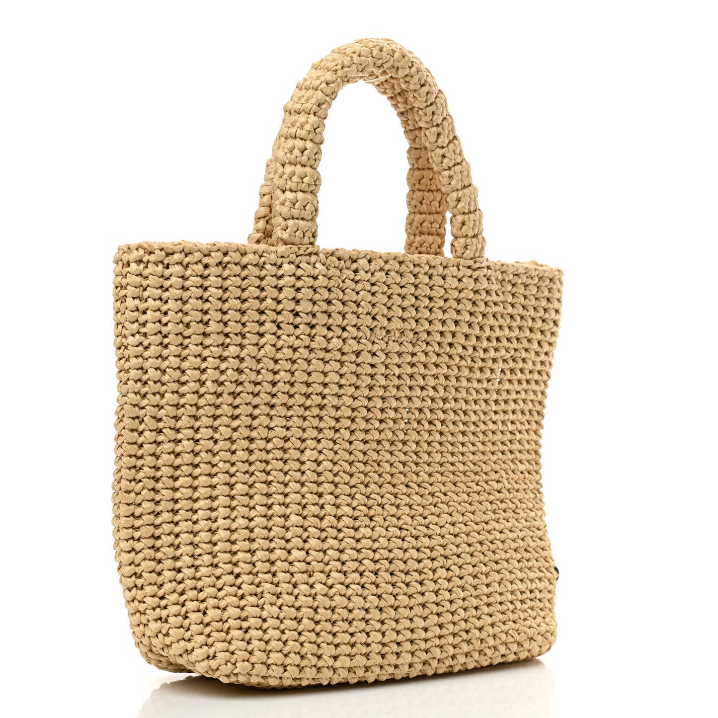 Yarn Raffia Effect Crochet Embroidered Small Logo Tote Naturale