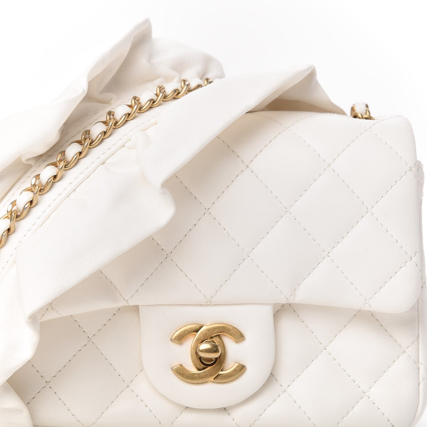 Calfskin Quilted Mini Romance Square Flap White