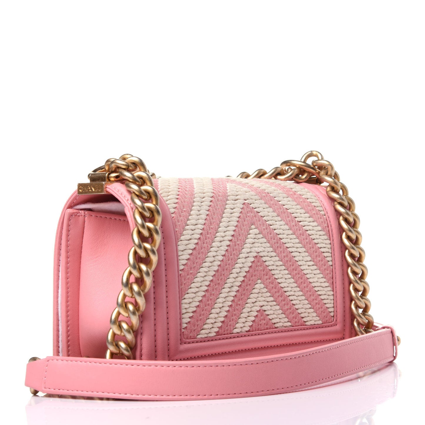 Fabric Chevron Braided Small Boy Flap Pink Ivory