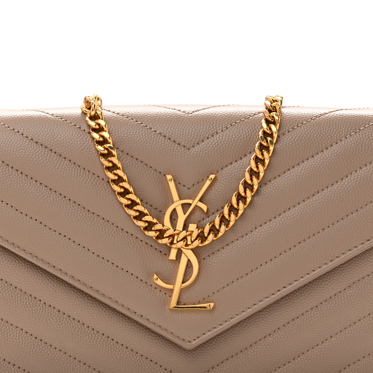 Grain De Poudre Matelasse Chevron Monogram Chain Wallet Dark Beige