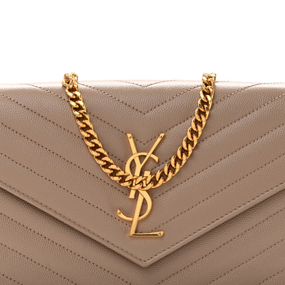 Saint Laurent Grain De Poudre Matelasse Chevron Monogram Chain Wallet Dark Beige 8 of 14