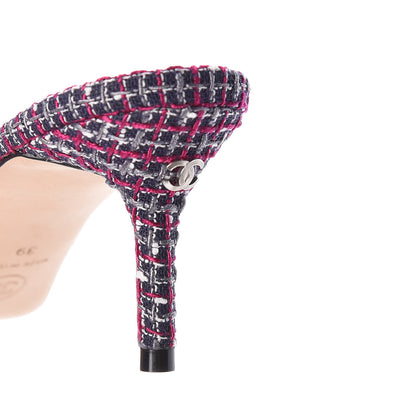 Chanel Tweed Grosgrain CC Mules 39 Purple Navy Grey Black 16 of 18