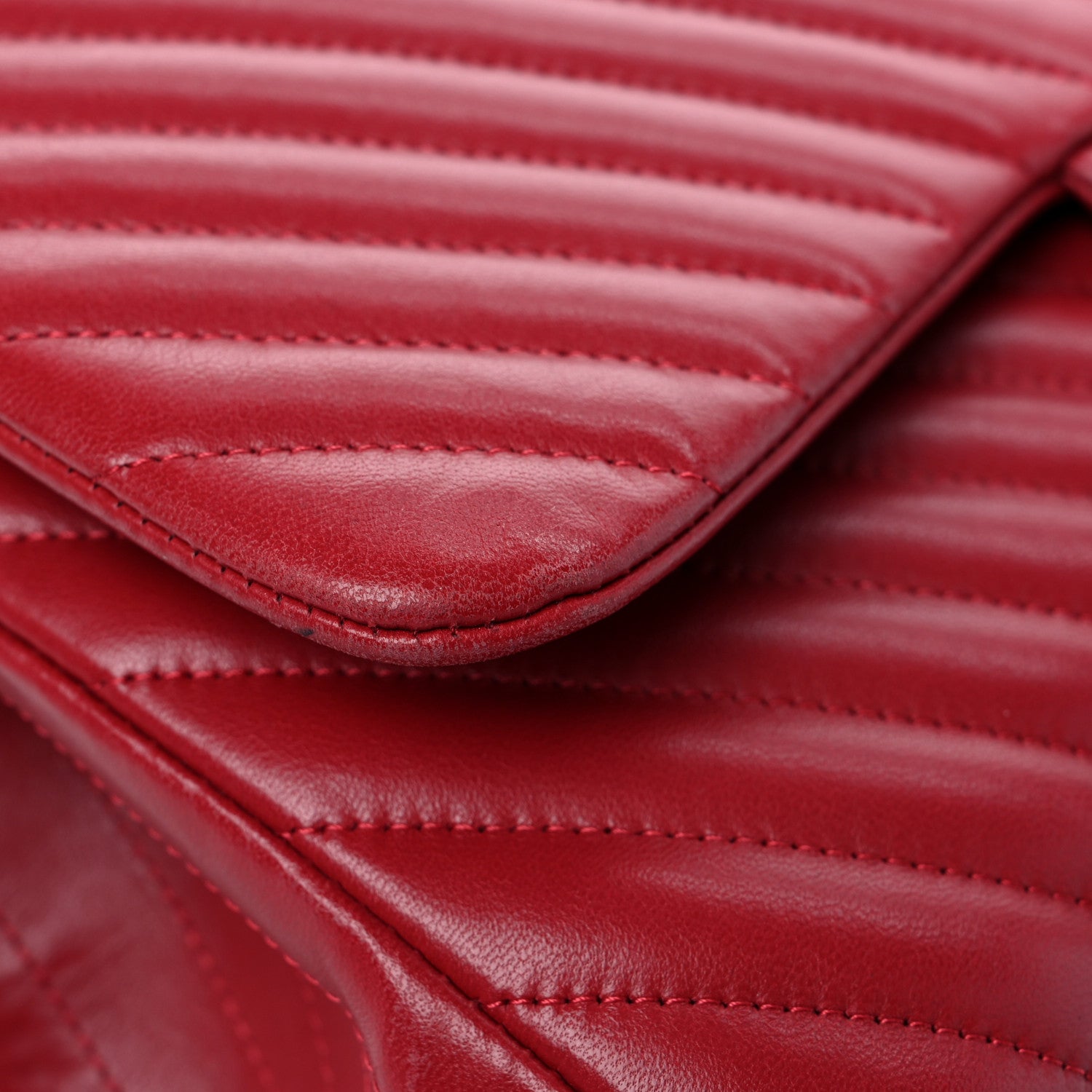 Chanel Lambskin Chevron Quilted Jumbo Double Flap Dark Red 17 of 19